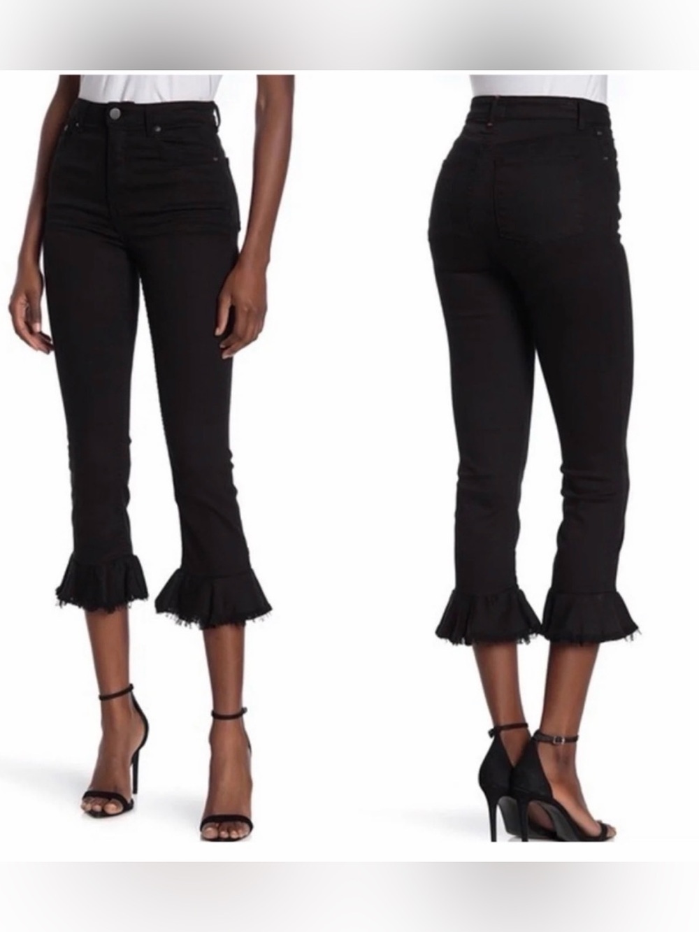 ALICE + OLIVIA Zoe Ruffled-Hem High-Rise Kick-Flare Ankle Jeans Black size 27